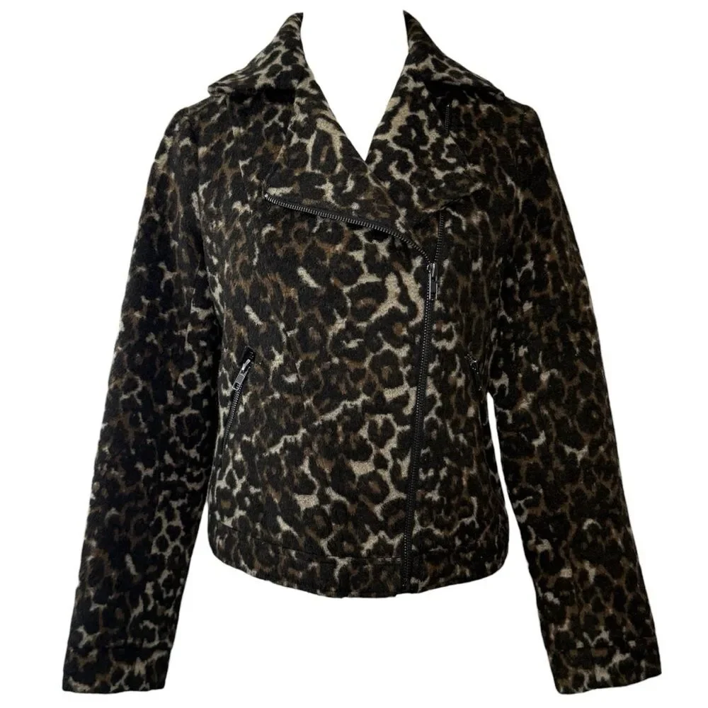 |EUC| GREYLIN {Anthropologie} Animal Print Knit Moto Zip Jacket